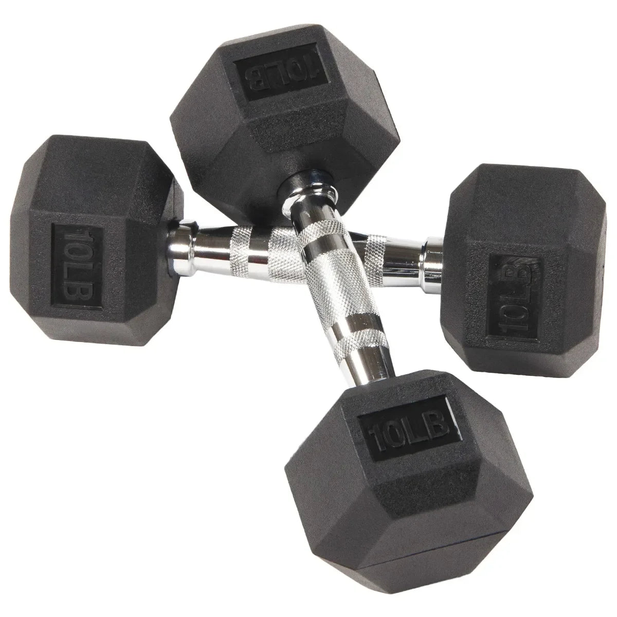 Paire d'haltères hexagonaux recouverts de caoutchouc de 10 lb, noir, conception sans rouleau pour la salle de sport à domicile, l'entraînement de force et l'haltérophilie