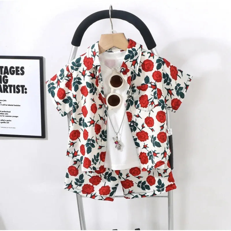 Ensemble de vêtements pour enfants, chemise en soie glacée, haut Polo à manches courtes + short, ensemble 2 pièces, Style de rue, vêtements d'extérieur décontractés et simples