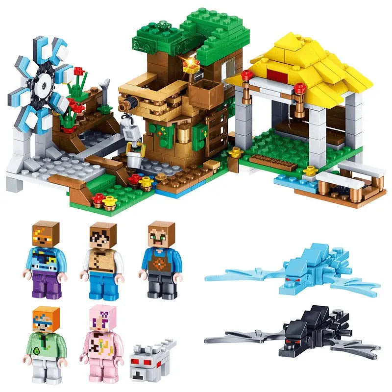 Blocs de construction de puzzle pour enfants, toboggans de village, grottes, mines, villes de chevaux, chats, léopards, jungles, jouet éducatif pour