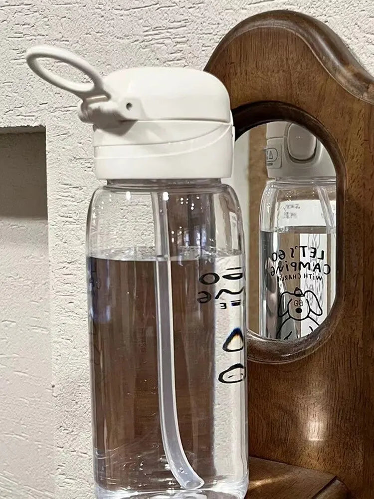 Bouteille d'Eau en Plastique avec Paille, Simple, Grande Capacité, Portable, Degré de Chute, Tasse Portable, Dessin Animé, Ventouse de Glace