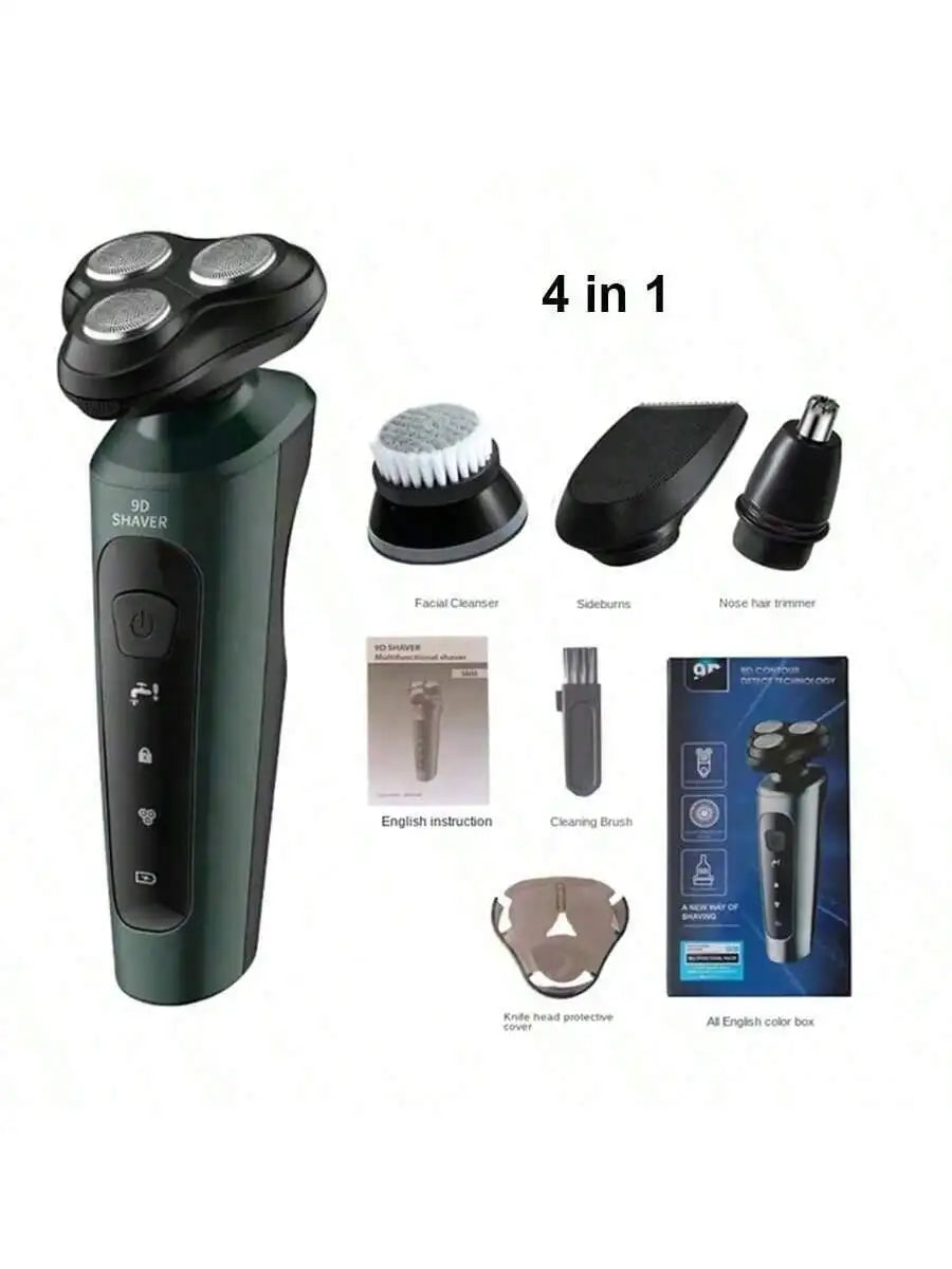 Rasoirs électriques 9D pour hommes, tondeuse électrique étanche, utilisation humide et sèche, batterie Rechargeable, rasoir rotatif, Machine de rasage