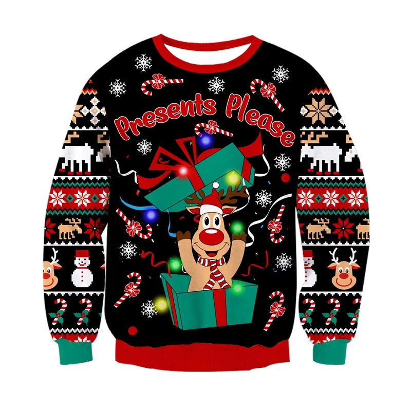 Sweat-shirt de noël en forme de renne du père noël pour hommes et femmes, pull à manches longues, nouvel an, fête de Festival, col rond