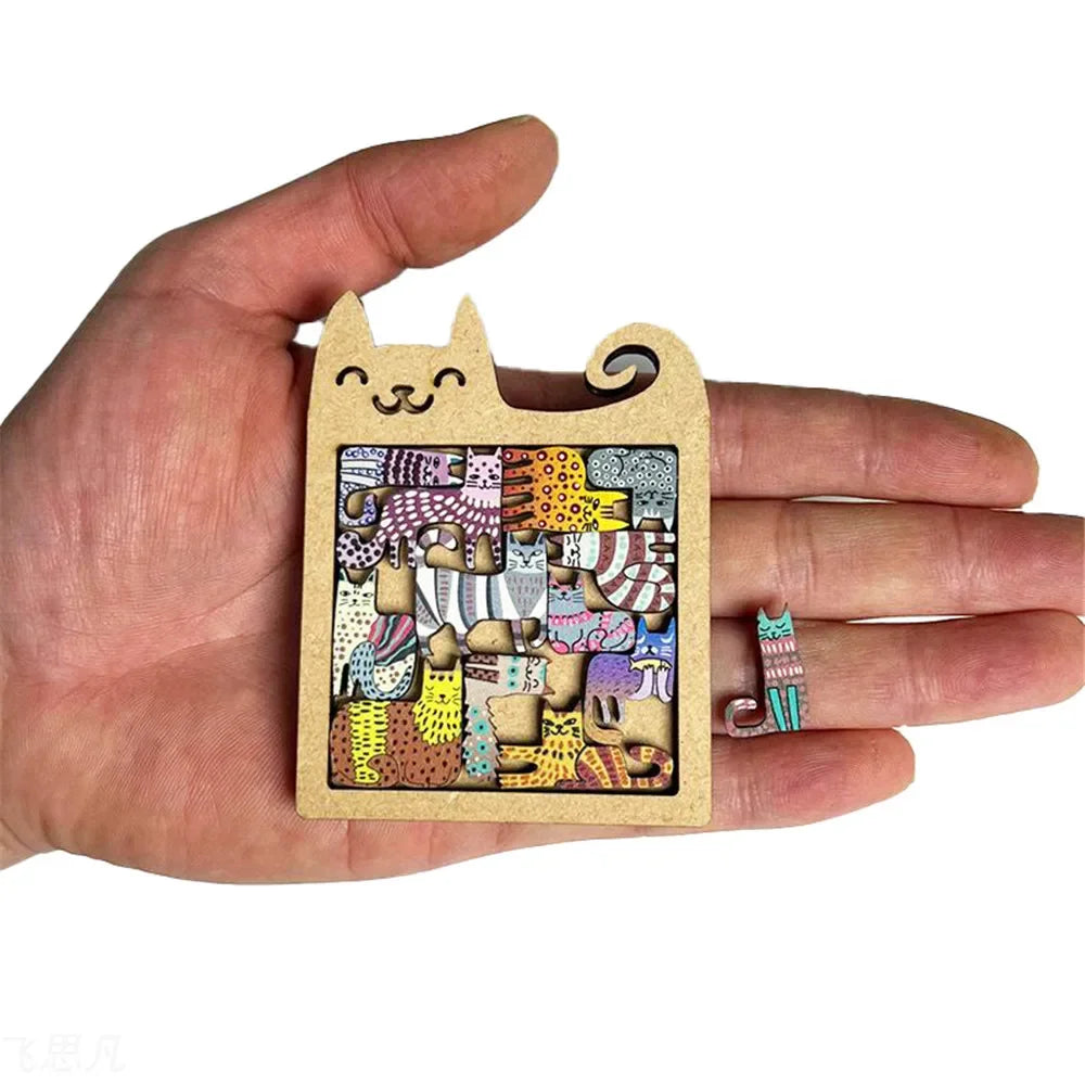 Puzzle en bois en forme de chat, jouet pour enfants, éducation précoce, formation à la réflexion, amusant et difficile, cadeau d'anniversaire pour enfants