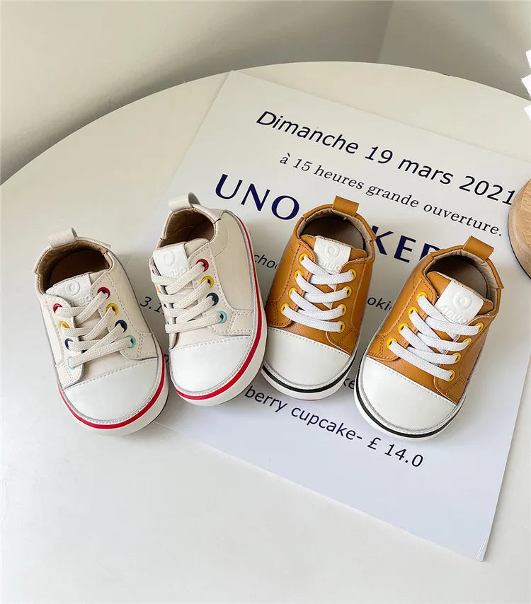 Chaussures en cuir pour bébés garçons et filles, baskets pieds nus à semelle souple, Tennis en plein air, à la mode, nouvelle collection printemps/automne 2024