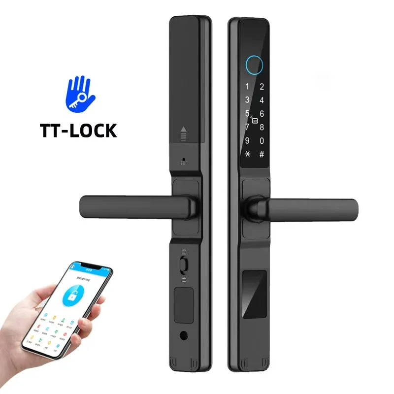 Serrure intelligente pour porte coulissante étanche, application TTLock Alexa, Code numérique par empreinte digitale, carte RFID, Anti-serrure électronique en verre d'aluminium
