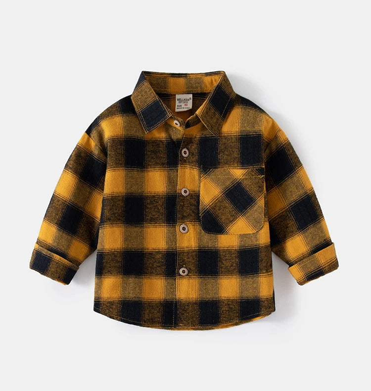 Chemises à manches longues en coton pour enfants, chemisier à carreaux, haut décontracté, vêtements pour bébé, col, garçons, 2-7 ans, nouveau, 2025