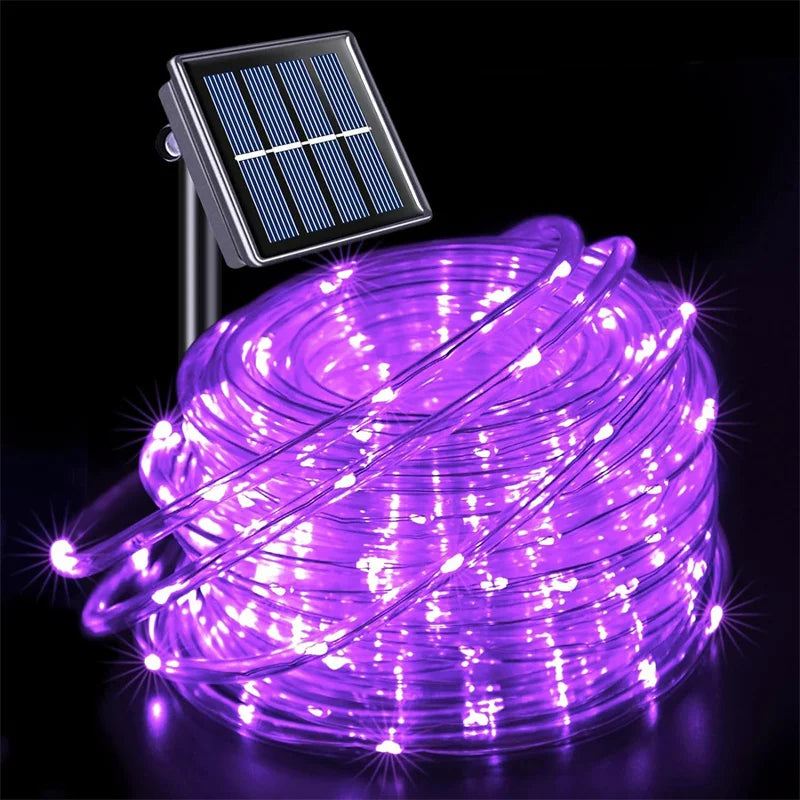 Solar string lights, outdoor tube rope lights, waterproof tube lights for outdoor home, garden, parties, and decorations. LED outdoor lights.