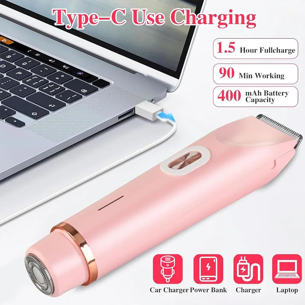 2-in-1 Electric Epilator, Painless Shaver, Bikini Trimmer, Facial Mustache Trimmer, Body Shaver for Women, Facial Epilator