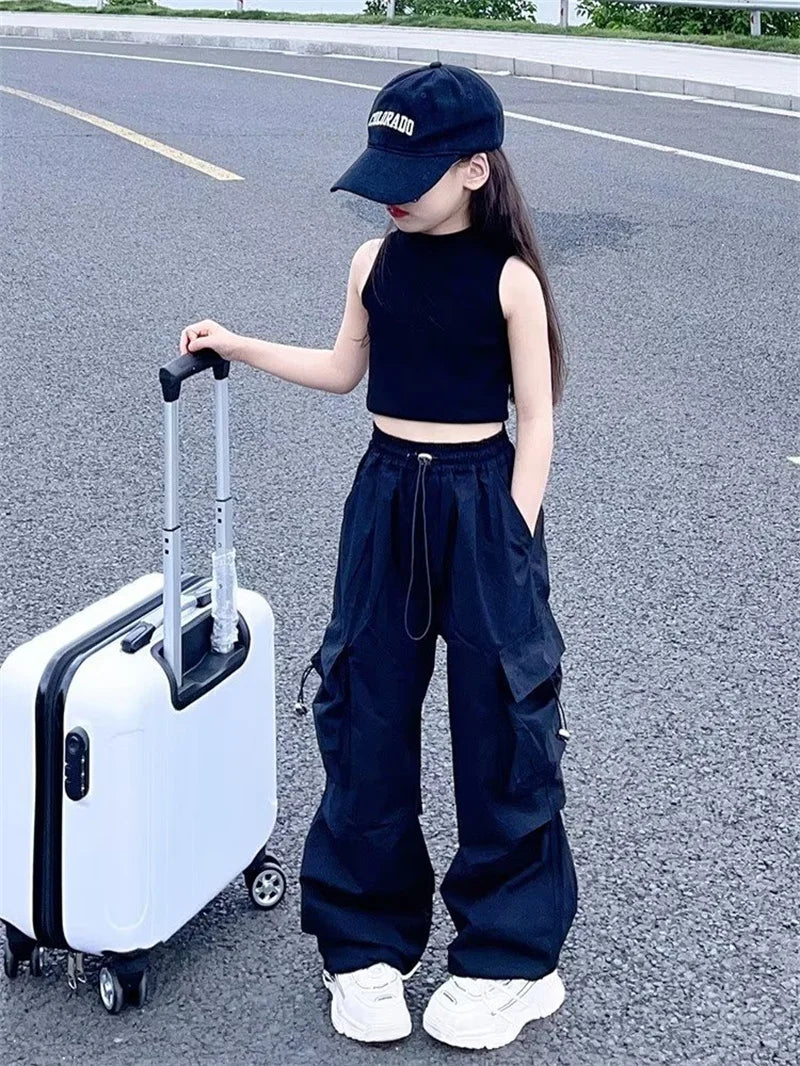 Pantalons Cargo pour filles de 5 à 14 ans, mode printemps, pantalons amples pour enfants, nouveau Style, pantalons à jambes larges, vêtements décontractés pour filles