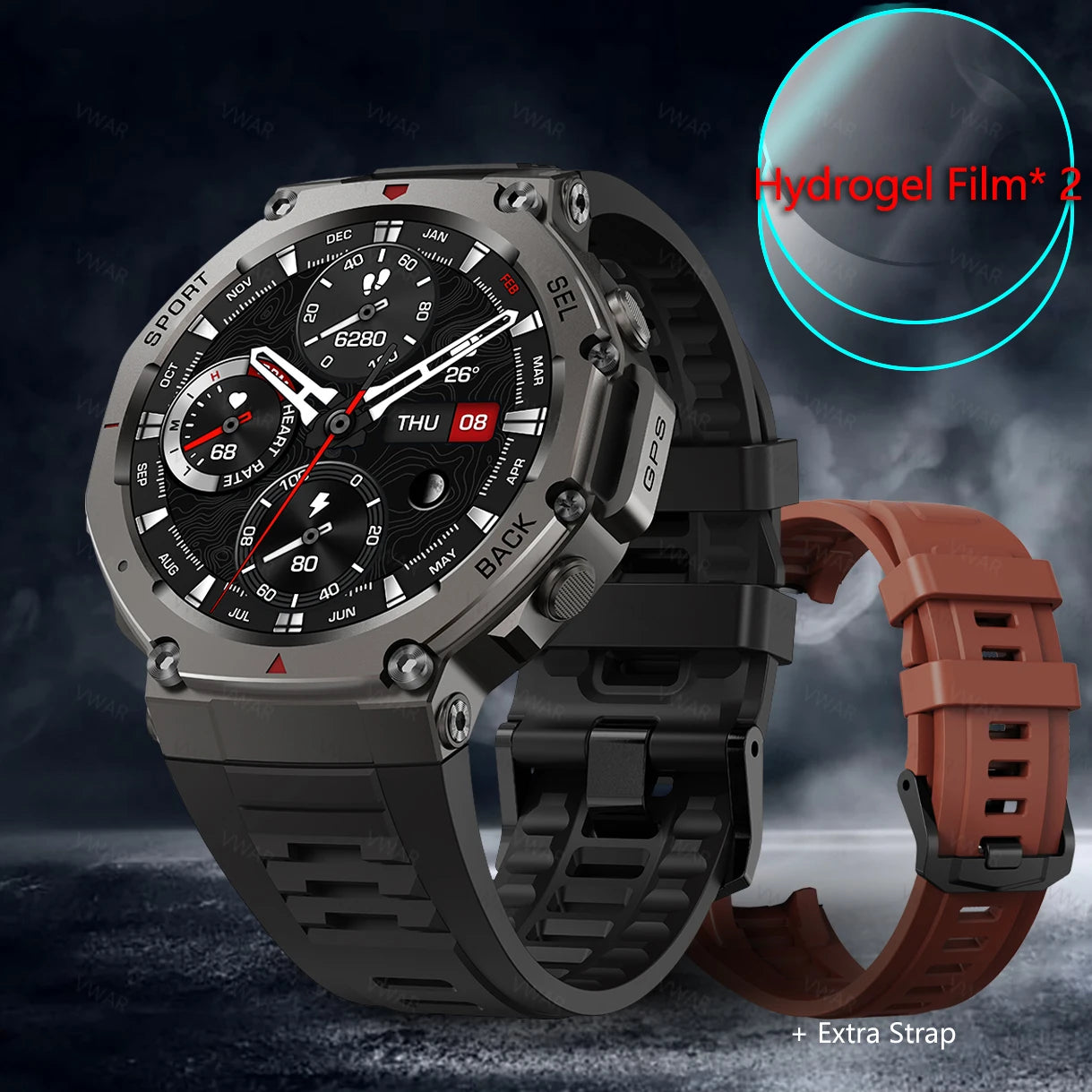 Montre intelligente militaire T-Rex, 3 GPS intégrés, boussole, altimètre, barométrique, 5iko, IP69K, étanche, AMOLED, appel Bluetooth, montre intelligente