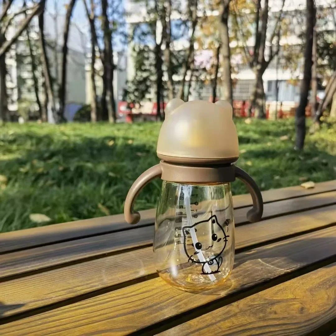 300ML biberon tasse d'alimentation PPSU infantile anti-chute bébé de large calibre bouteille de lait enfants tasse à boire paille Double poignée