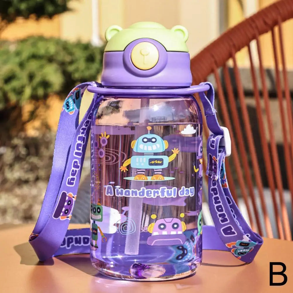 Bouteille d'Eau Portable avec Paille pour Enfant, Sans BPA, Étanche, pour l'Extérieur, 650ml