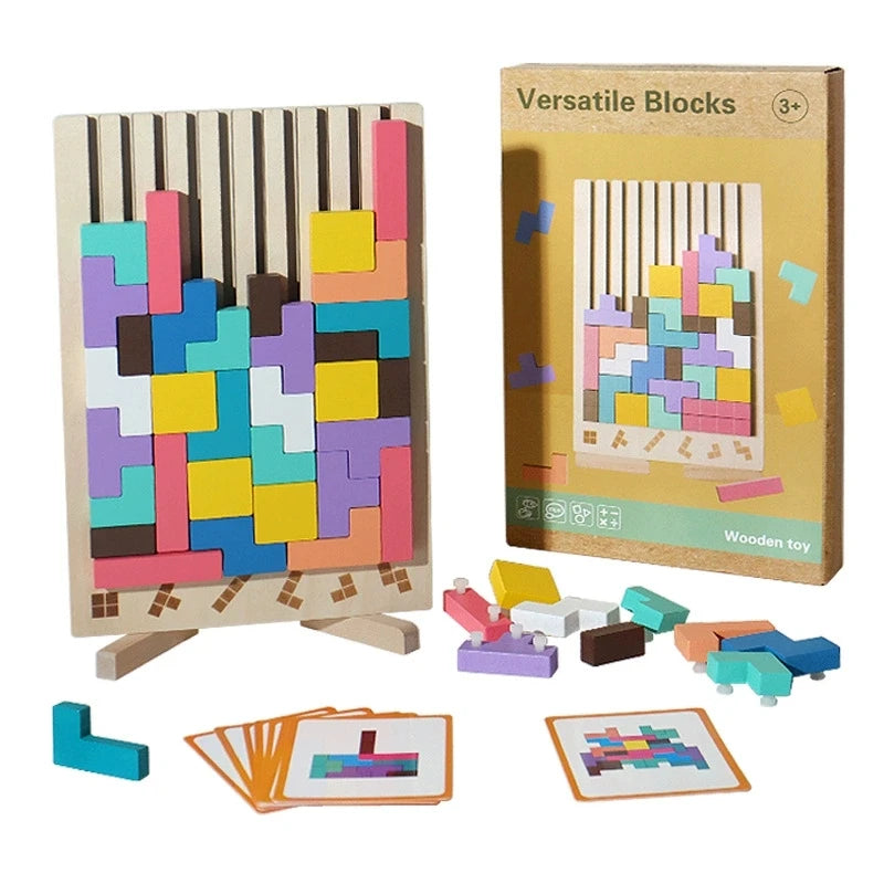 Blocs russes 3D en bois, Puzzle, casse-tête, jouet Tangram, Intelligence, blocs colorés, éducatifs Montessori