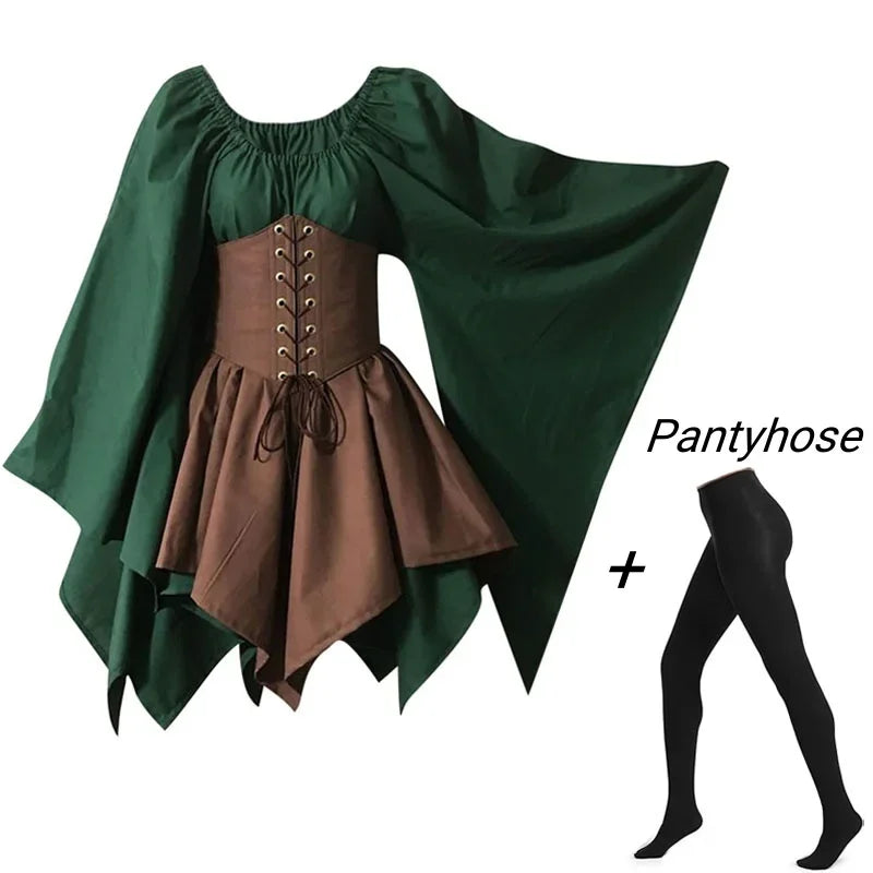 Costume médiéval pour femmes, robe médiévale de la Renaissance, fée elfe, Costume traditionnel Viking irlandais, oreille d'elfe pour fête d'halloween