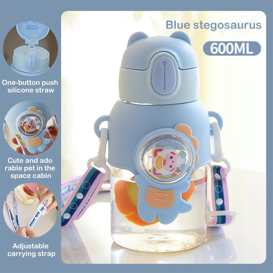 Tasse d'eau d'été Kawaii de 600ML pour enfants, tasse en paille antichute de grande valeur pour garçons et Cirls, bouilloire pour bébé aller à l'école
