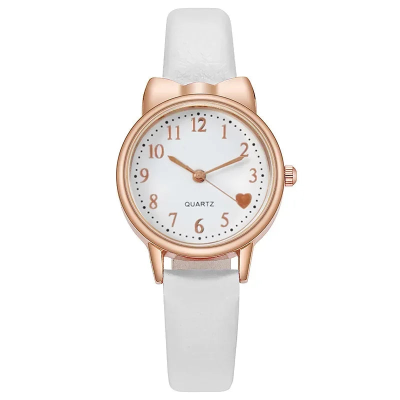 Nouvelle mode enfants amour cadran numérique enfants montre ensemble bracelet en cuir montres à Quartz enfant filles horloge enfants cadeau montre (sans boîte)