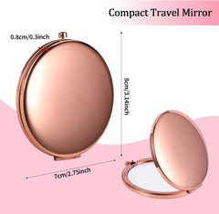 Miroir rond de maquillage grossissant Double face en métal, cosmétique, aspect Portable, verre, Compact, motif de lettres en or Rose