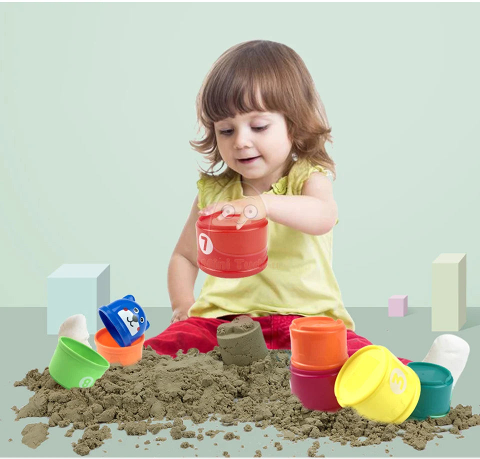 Jouets pour bébé, tasse empilable, dessin animé, apprentissage éducatif précoce, couleur, nidification, tri, bain-douche, jeu d'eau et de sable pour enfants