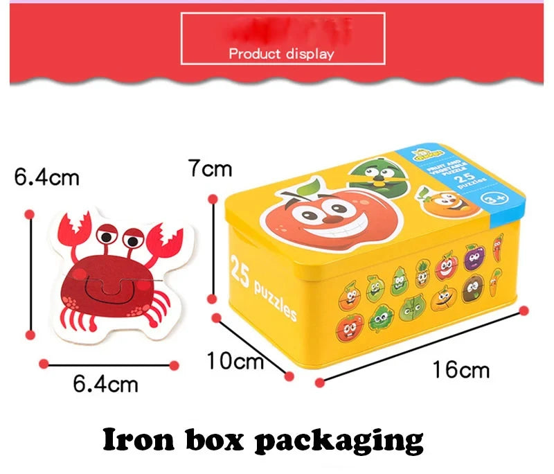 Puzzle en bois pour bébé jouets Montessori dos boîte en fer pour enfants de 2 3 et 4 ans