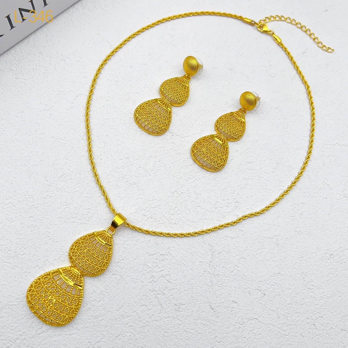 Ensembles de bijoux éthiopiens pour femmes, pendentif gouttelette, colliers de la présidence, boucles d'oreilles, ensemble de deux pièces, document en or 24 carats, cadeaux de fête de mariage érythréen