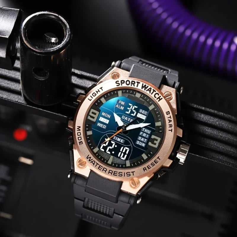 [Montre chronographe numérique pour hommes] montre chronographe multi-sport montre à quartz numérique pour hommes avec alarme Date lumineuse le Gi idéal