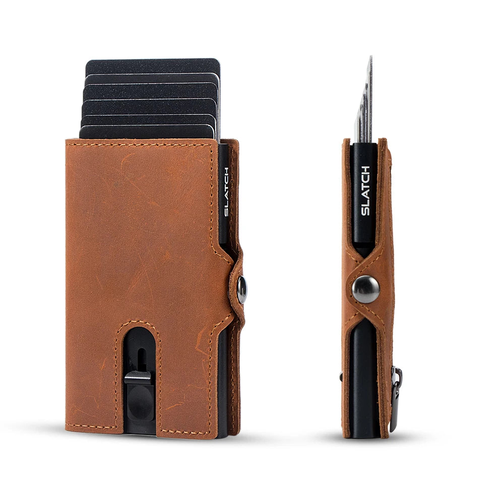 CASEKEY hommes portefeuilles véritable cuir de vache Pop Up affaires porte-carte de crédit RFID blocage mince intelligent portefeuille en Fiber de carbone avec poche