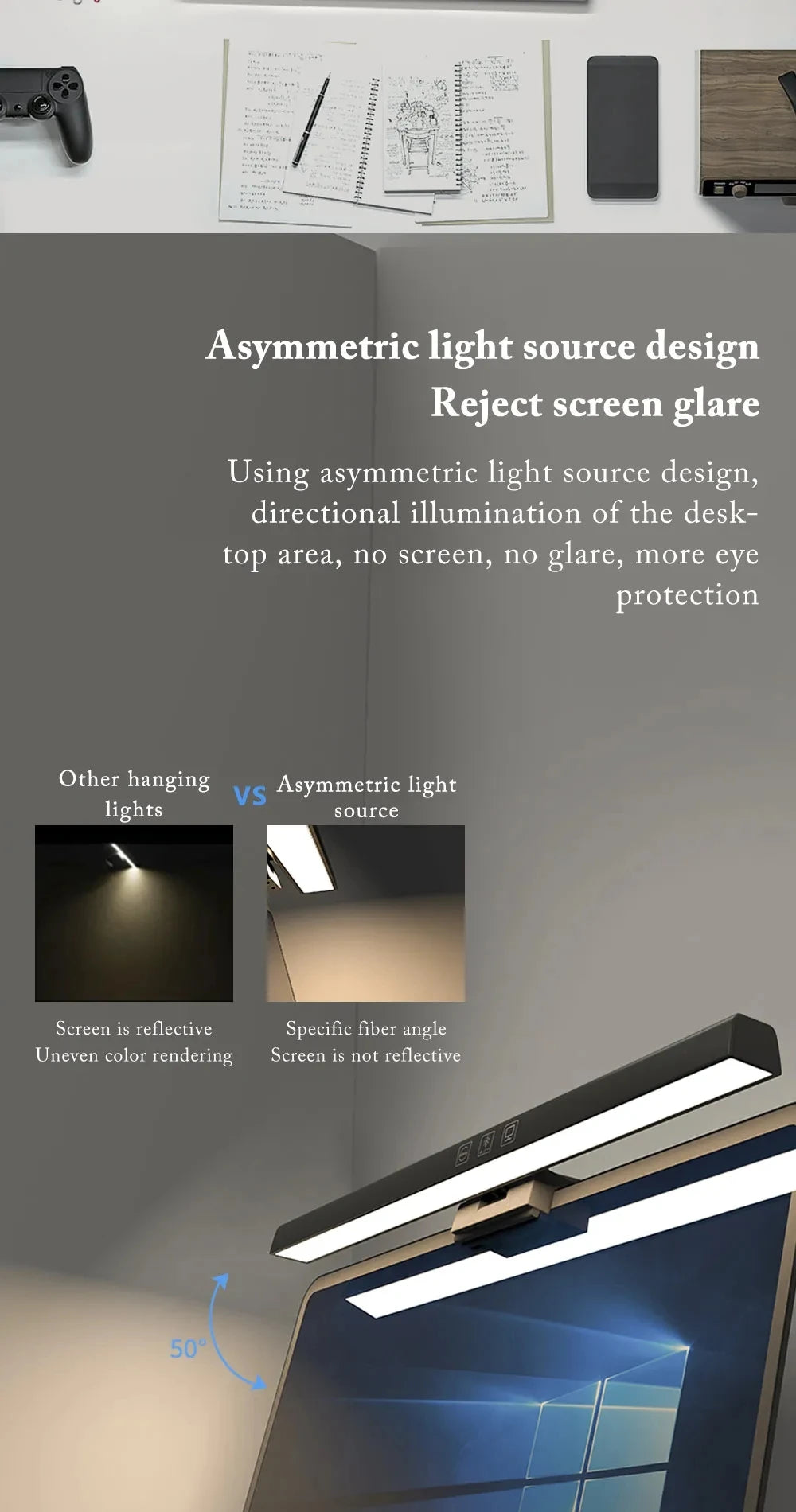 Lampe de bureau à barre LED pour écran LCD d'ordinateur portable, lampe de table, lampe d'étude, lampe de lecture, écran LCD