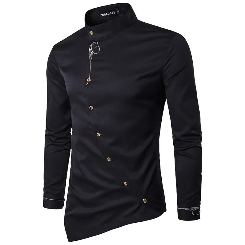 Gothic Men's Shirts, Irregular Button Shirts, Elegant Embroidery, Social Dress Shirt, Men's Streetwear Clothing, Tops