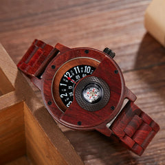 Montre en bois naturel pour hommes, Table rotative, cadran boussole, véritable bois de noyer, ébène, bambou, Concept marron, montre à Quartz