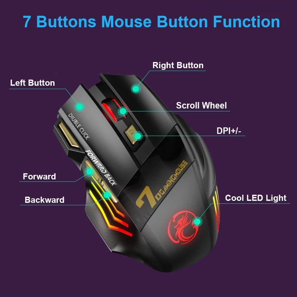7 boutons souris sans fil Rechargeable souris de jeu souris d'ordinateur ergonomique pour ordinateur PC Gamer souris accessoires d'ordinateur portable