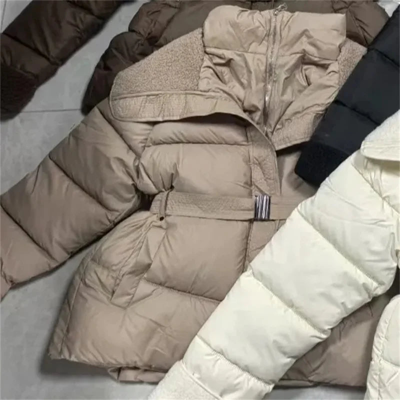 Veste Parkas à col Double couche pour Femme, manteau rembourré en coton, mode européenne, manches longues, vêtements d'extérieur bouffants, 2025