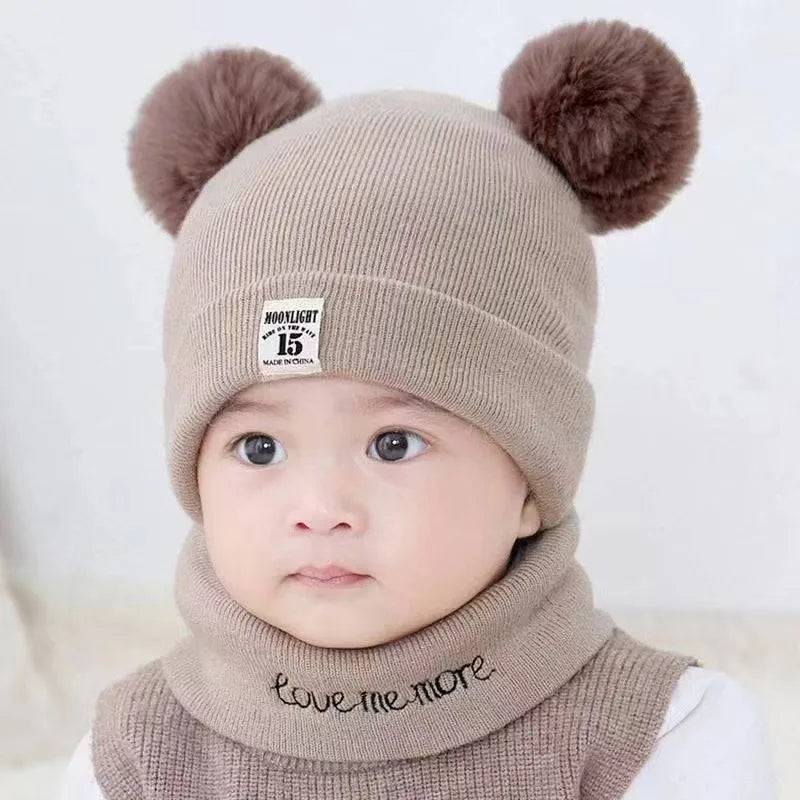 Bonnet en tricot avec pompon pour enfants chapeaux chauds pour bébés chapeau pour enfants accessoires pour garçons et filles document solide automne et hiver
