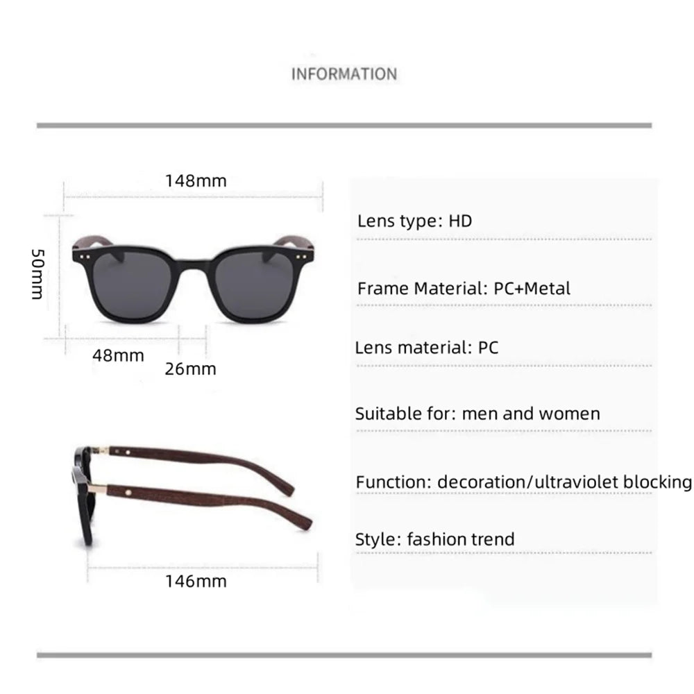 Lunettes de soleil classiques avec branches à motif de grain de bois, petit cadre carré pour hommes, lunettes de soleil de haute qualité pour femmes, lunettes de pêche avec protection UV400.