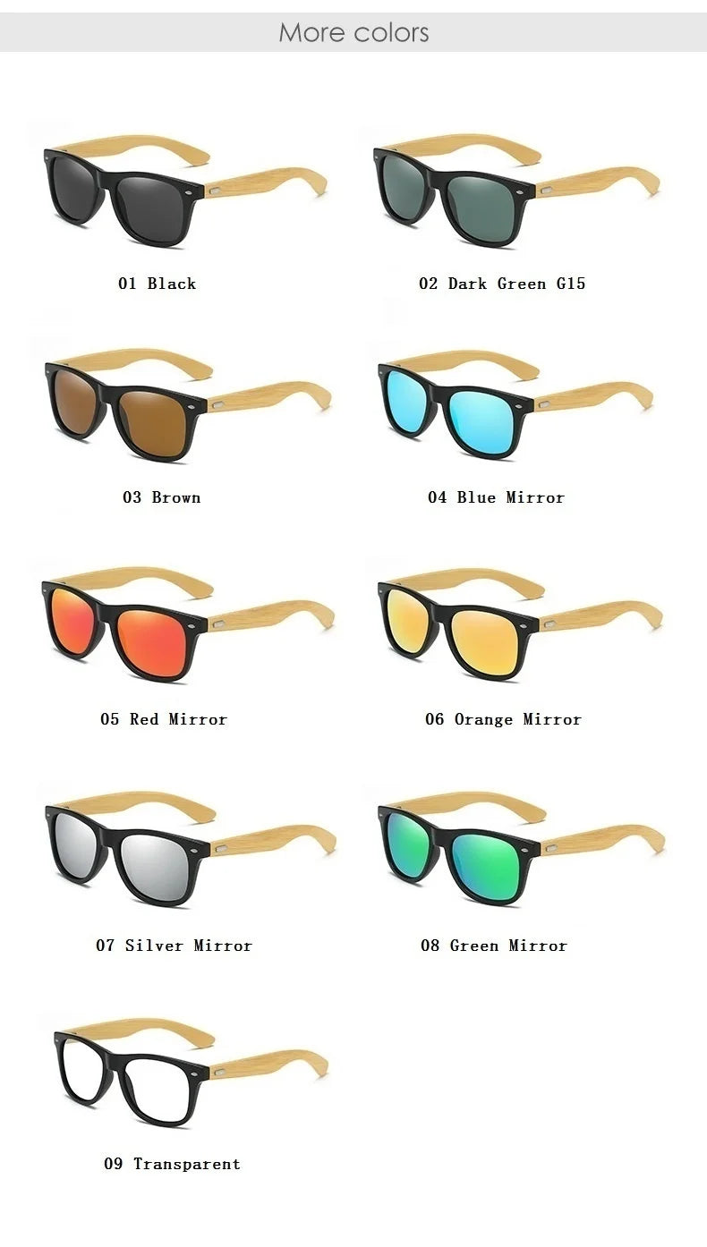 Lunettes de soleil en bois de bambou à la mode pour hommes et femmes, classiques carrées, Vintage, pour la conduite, noires, pour la pêche, UV400