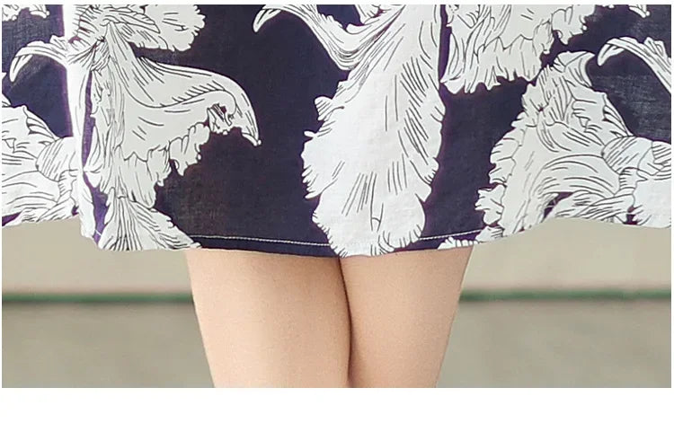 Robe mi-longue amincissante pour femmes, grande taille, imprimé Vintage, ceinture, taille ample, nouveau Style, longueur aux genoux, col en v, Fiber de Polyester, été