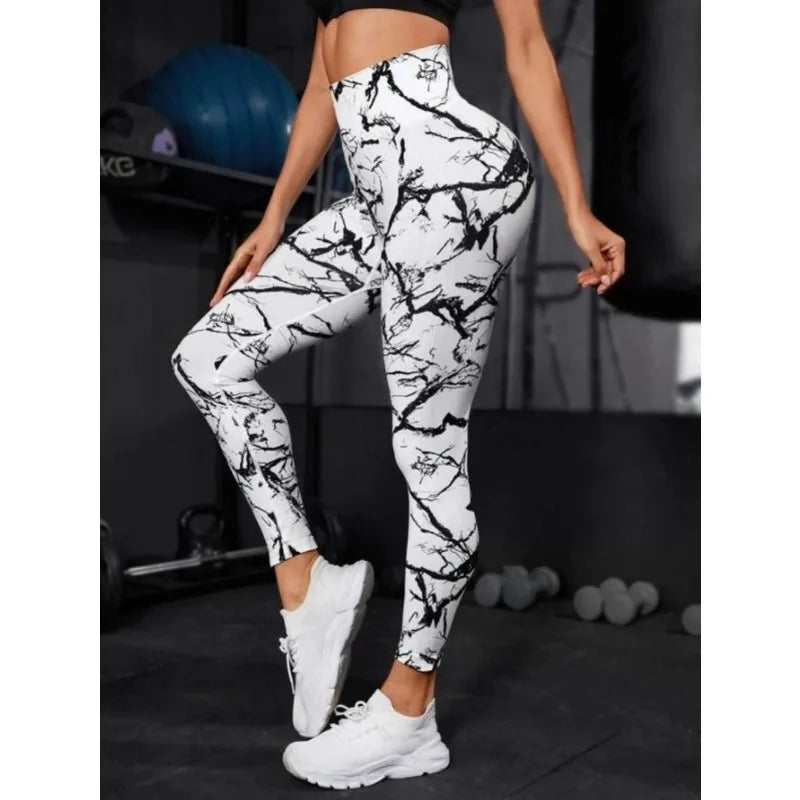 Leggings taille haute sans couture pour femmes, teinture par nouage, Fitness, sport, course à pied, pantalons de Yoga, levage des hanches, collants tricotés élastiques
