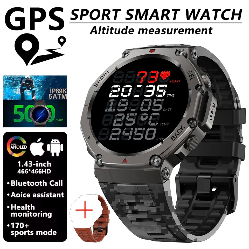 T-rex 3 Ultra GPS montre intelligente intégré double bande GNSS boussole altimètre barométrique 5ATM IP69K étanche AMOLED appel Smartwatch
