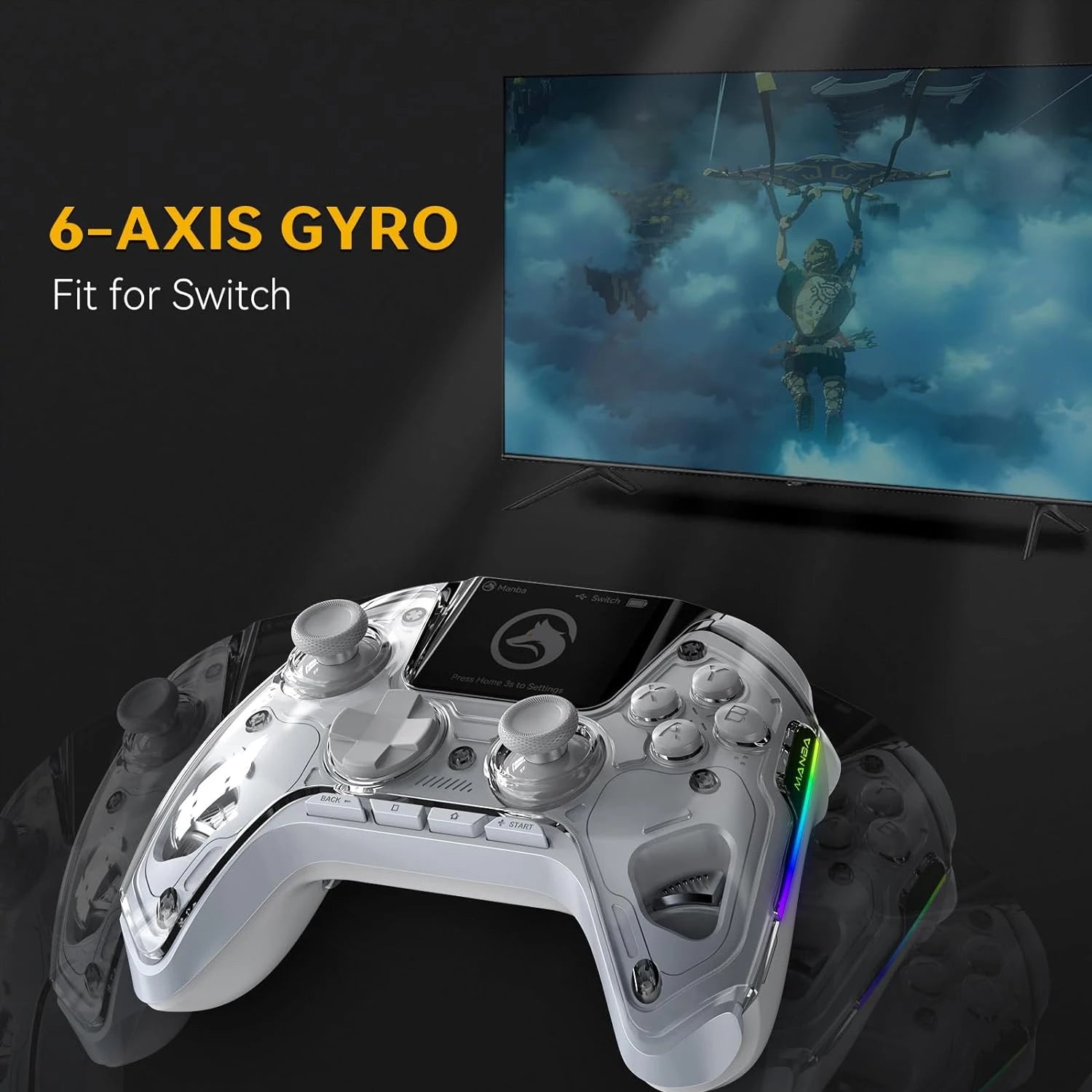 Contrôleur de jeu sans fil à écran interactif, pour Switch/PC/iOS/Android, bâton à effet Hall, lumière RGB 1800mAh avec station de chargement