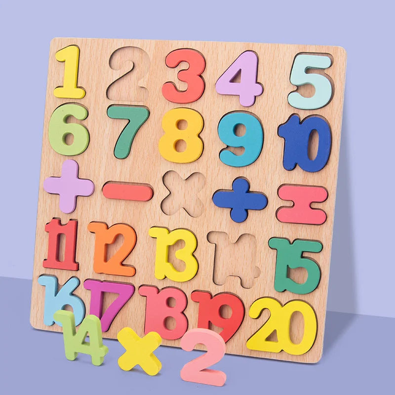 Puzzle en bois en forme de chiffres et de l'alphabet, planche assortie pour bébé, apprentissage précoce, Puzzle 3D, jouets éducatifs préscolaires pour enfants