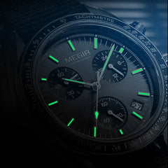 MEGIR montre à Quartz à trois yeux pour hommes bracelet tressé en Nylon étanche sport lumineux avec chronographe montre-bracelet de mode homme