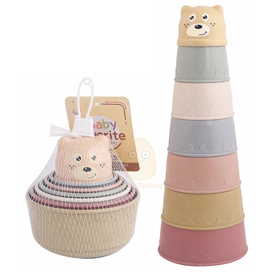 Jouets pour bébé, tasse empilable, dessin animé, apprentissage éducatif précoce, couleur, nidification, tri, bain-douche, jeu d'eau et de sable pour enfants