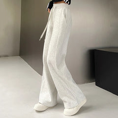 Pantalon de sport élastique pour femmes, basique, blanc, gris, noir, jambes larges, droit, polyvalent, taille haute, survêtement