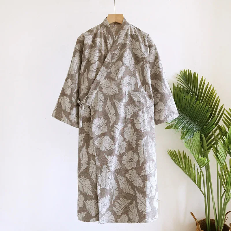 Peignoir en coton pour hommes, nouveau Style, couleur assortie, grande taille, vêtements de maison, pyjama Yukata, printemps et automne 2024
