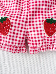 Combinaison d'été à carreaux pour filles, motif fraise, rouge, mignon, comparateur de jeu, mode, littérature, bébé, 1 pièce