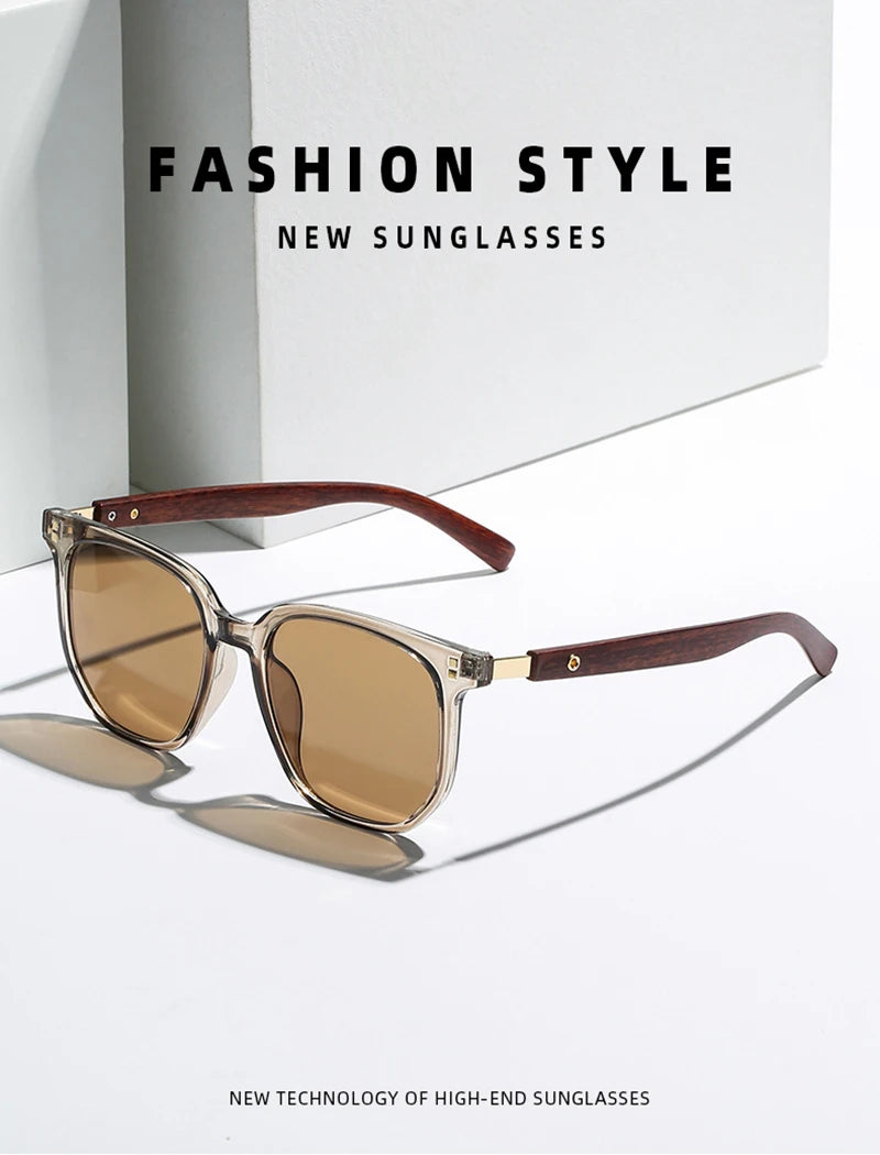 Lunettes de soleil classiques à gros grain de bois pour hommes et femmes, rétro, surdimensionnées, carrées, mode masculine et féminine, pour vacances d'été, nuances de conduite