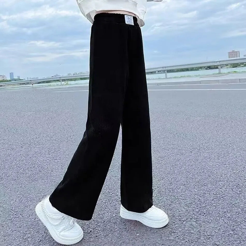 Pantalons à jambes larges pour filles, en velours côtelé, décontractés, à jambes droites, tendance, pantalons longs amincissants, nouvelle collection printemps et automne