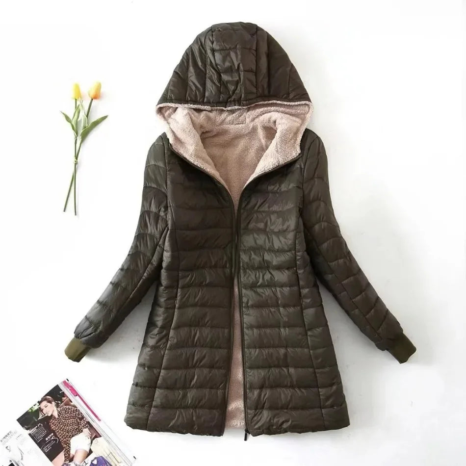 Nouveau en automne hiver manteau femme mode coréenne édition élégante à capuche droite Parkas chaud flanelle vestes pour femmes vêtements