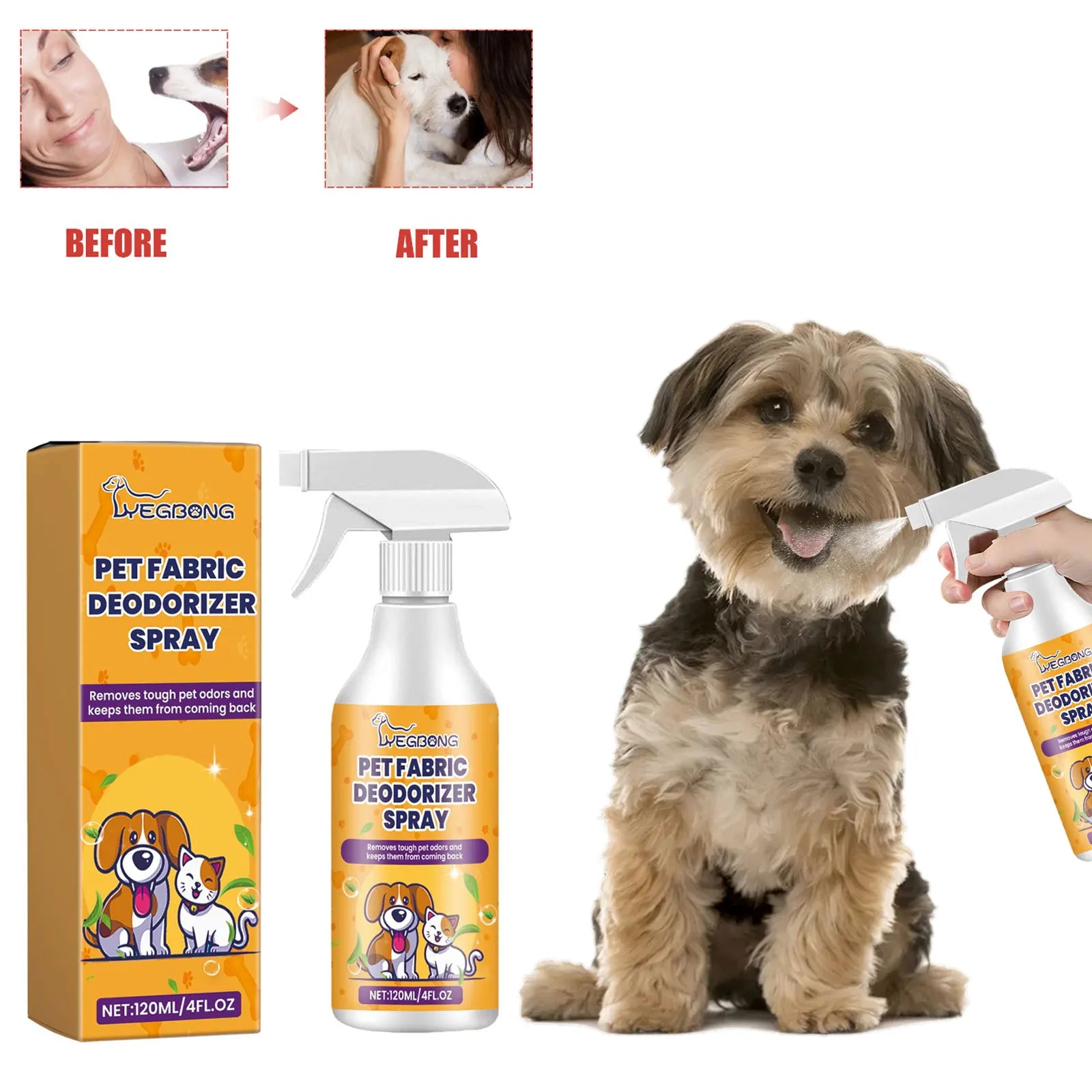 Spray déodorant naturel pour animaux de compagnie, 120ml, avec parfum frais, éliminateur d'odeur d'urine et dissolvant d'odeurs corporelles pour chien, neutralisant d'odeur sans danger pour les animaux de compagnie