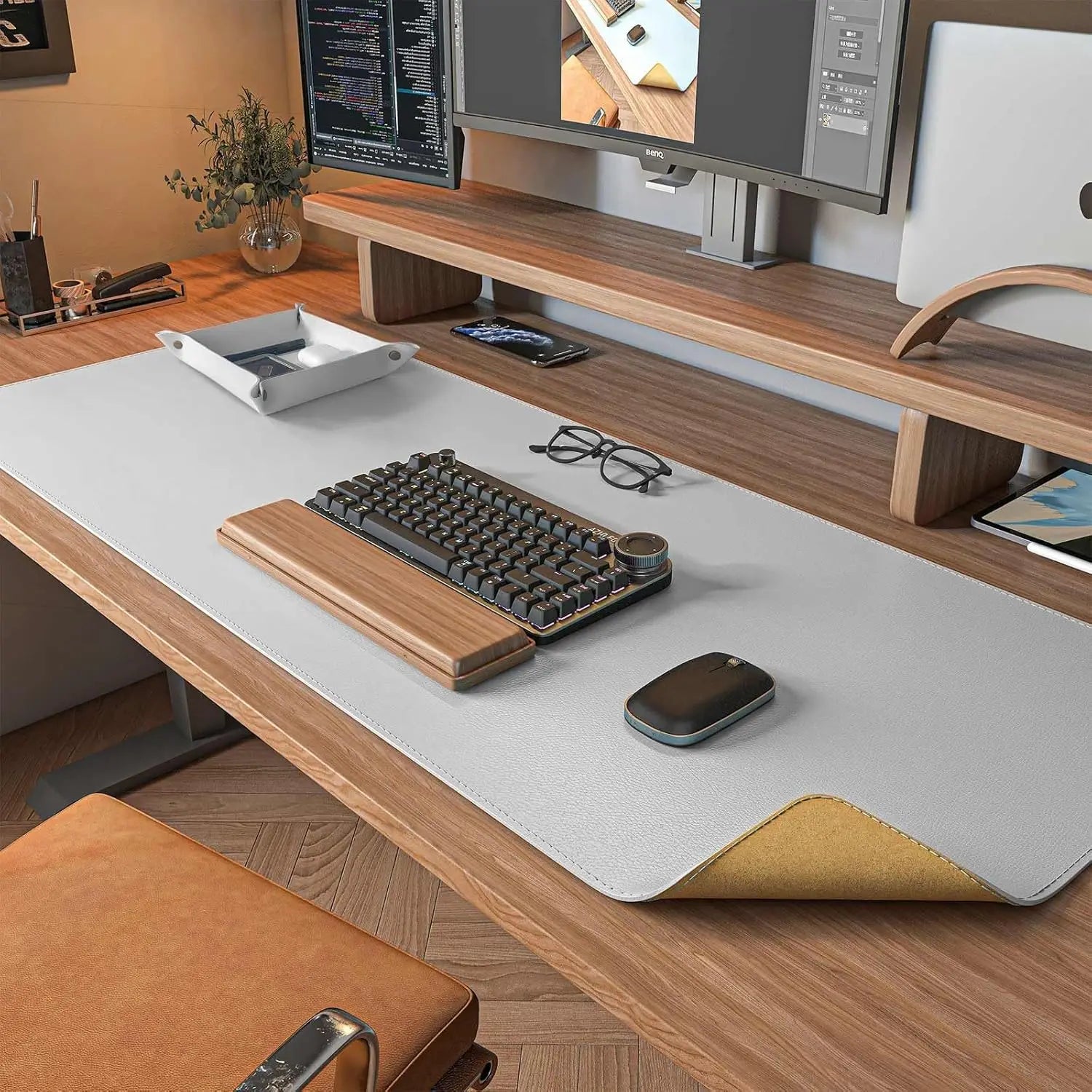 Tapis de bureau en cuir de liège, tapis de bureau pour clavier, grand tapis de souris de jeu, bloc d'écriture de bureau pour le bureau et la maison