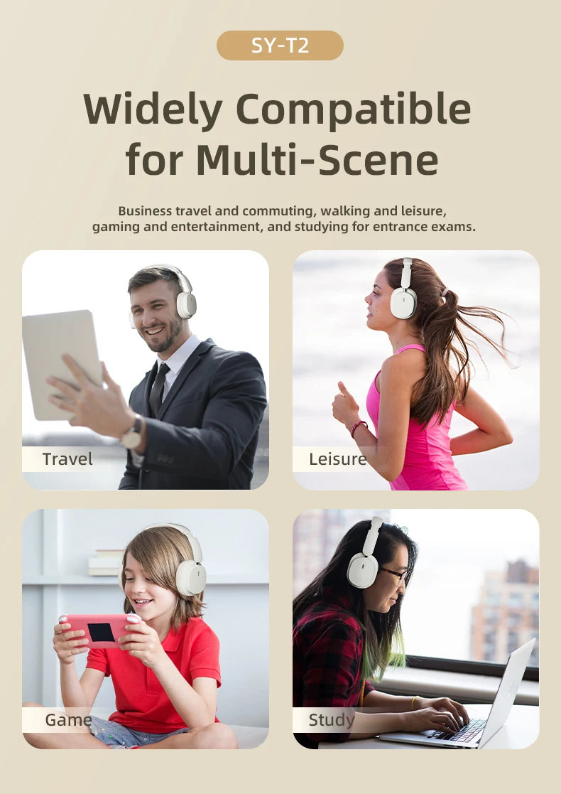 Casque sans fil Bluetooth 5.3 à la mode, casque stéréo HIFI portable supra-auriculaire, casque d'affaires, écouteurs de jeu à faible latence, prise en charge de la connexion 3,5 mm et de la lecture de cartes TF